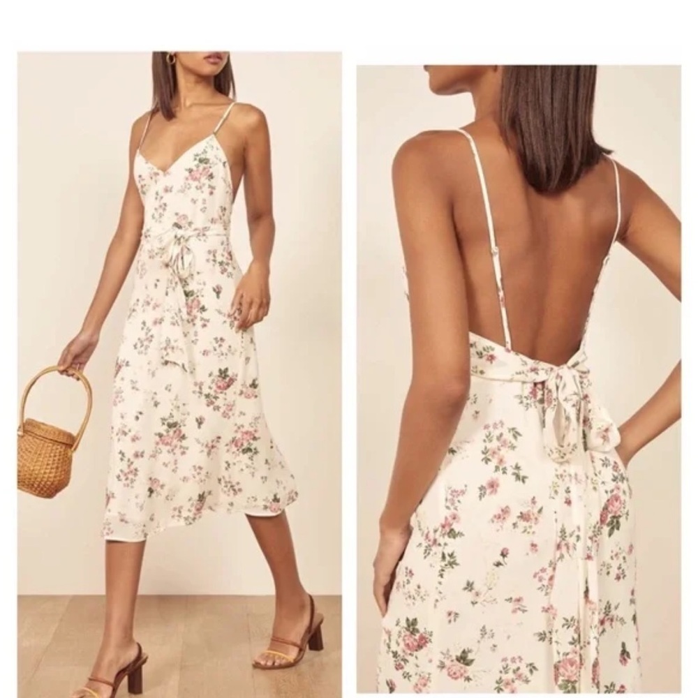 Reformation Cream Dress with Pink and Green Florals